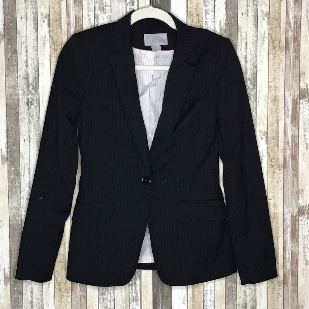H&M Women's Black Pinstriped Blazer Jacket SZ 4
